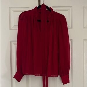 Banana Republic Factory Red Blouse with Tie Neck